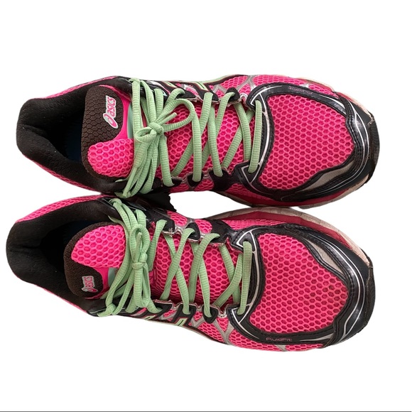 Size 10 Asics Gel-Nimbus 16 running shoes pink and mint green and black - Picture 2 of 5
